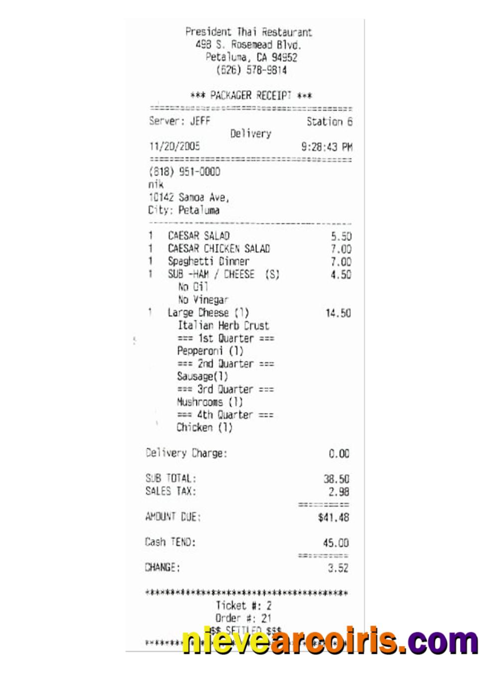 PRESIDENT THAI RESTAURANT payment check